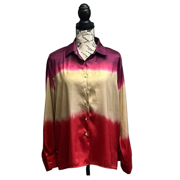 Mica’s COLLAR TIE DYE BLOUSE Ombre Button Up Modest Retro Blouse  L Boho Trendy - Picture 2 of 11